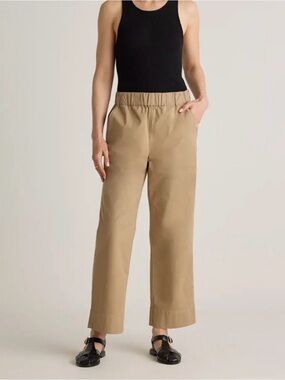 Quince Organic Stretch Cotton Wide Leg Light Khaki Chino Pants Size 8